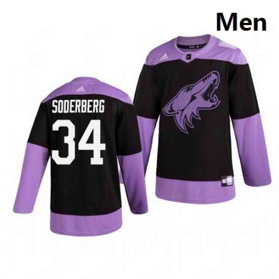 Coyotes 34 Carl Soderberg Black Purple Hockey Fights Cancer Adidas Jersey